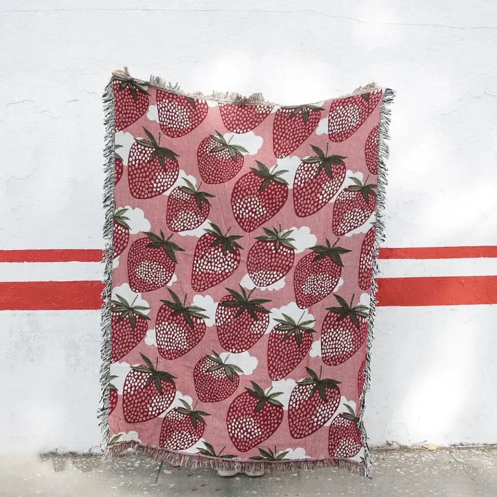 Pink Strawberry Knitted Blanket