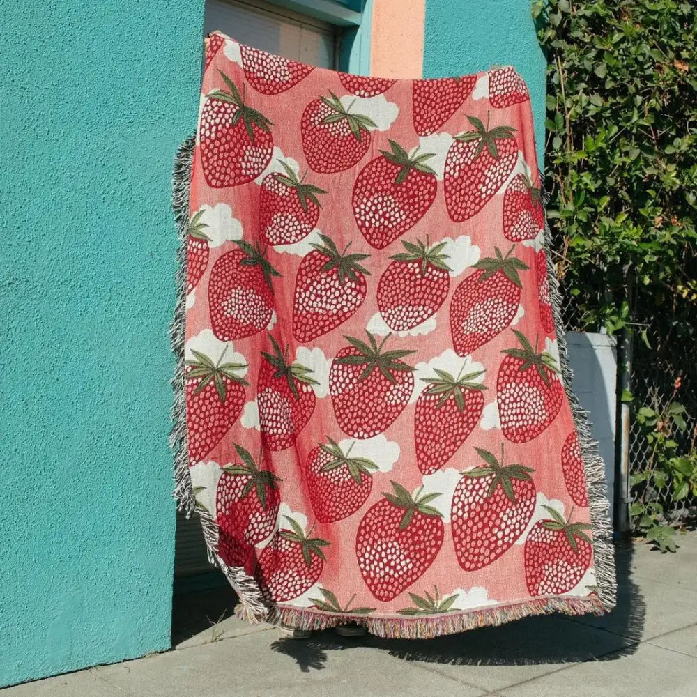 Pink Strawberry Knitted Blanket