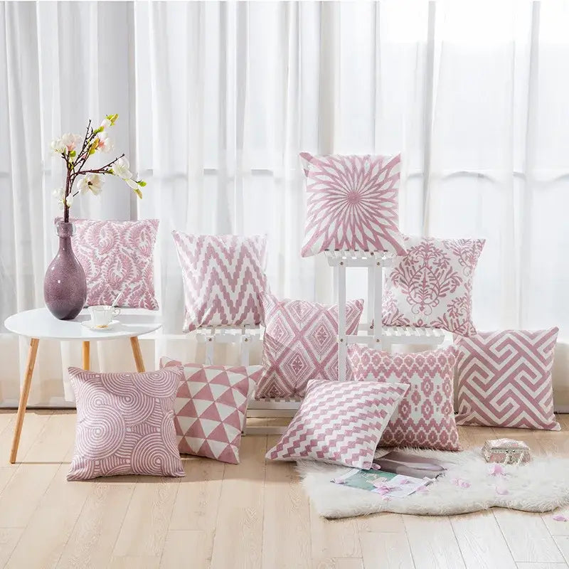 Cotton Embroidered Geometry Pillow
