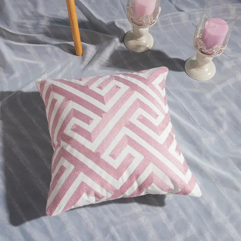 Cotton Embroidered Geometry Pillow