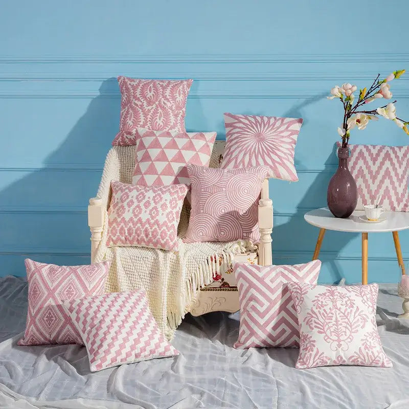 Cotton Embroidered Geometry Pillow