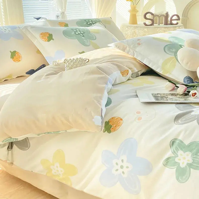Floral Cotton Bedding Set with Satin Finish