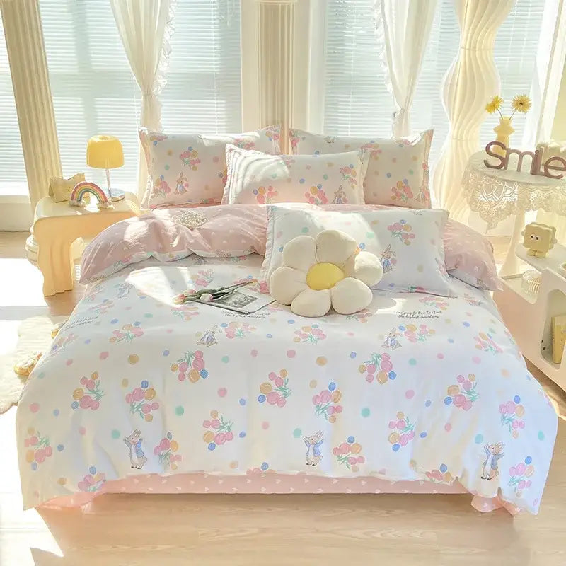 Floral Cotton Bedding Set with Satin Finish