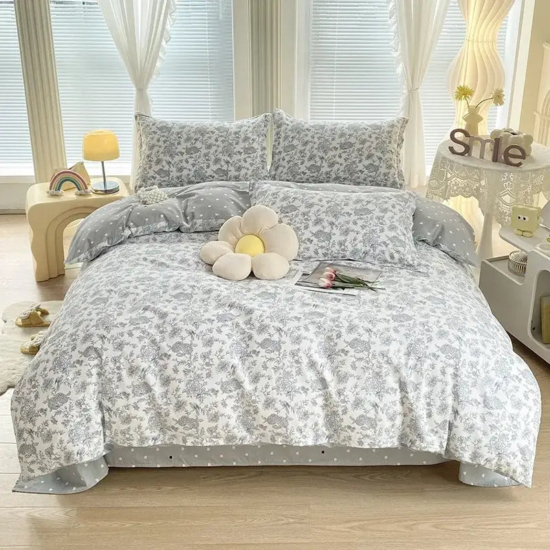 Floral Cotton Bedding Set with Satin Finish