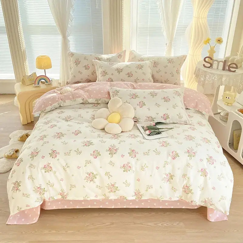 Floral Cotton Bedding Set with Satin Finish