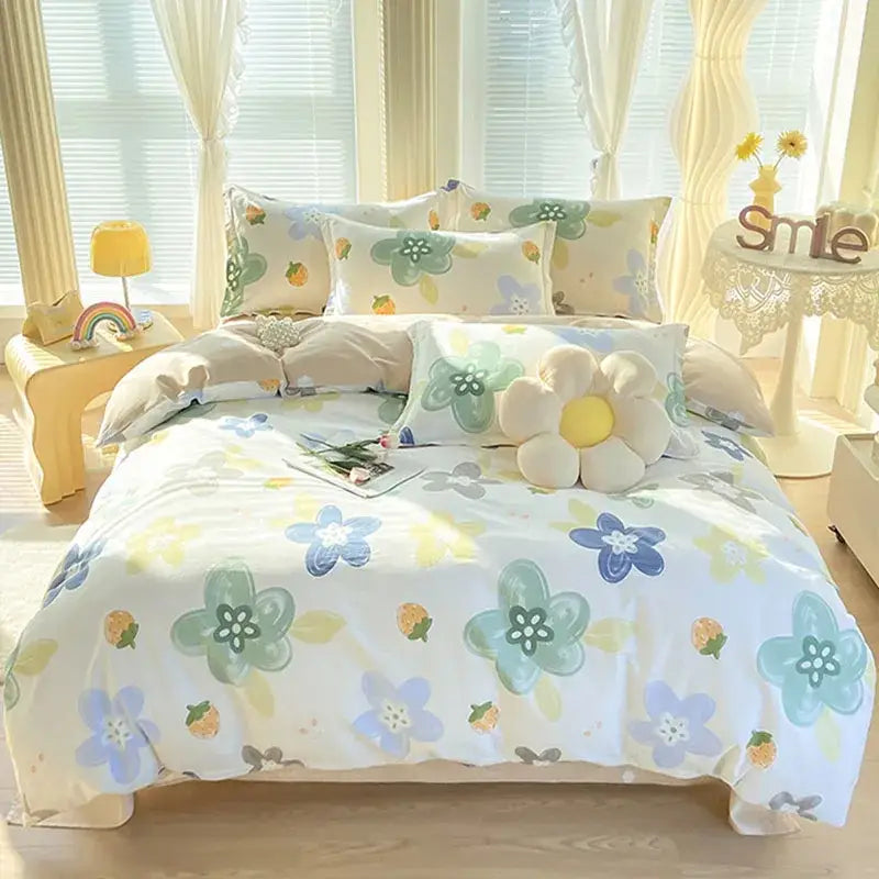 Floral Cotton Bedding Set with Satin Finish