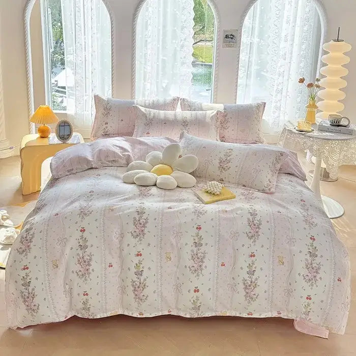Floral Cotton Bedding Set with Satin Finish