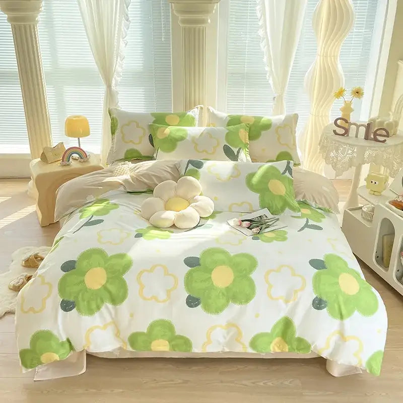 Floral Cotton Bedding Set with Satin Finish