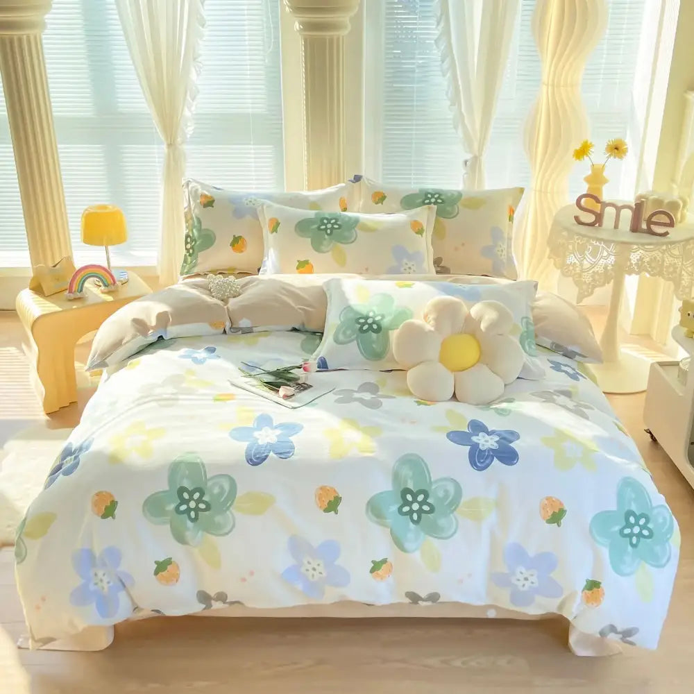 Floral Cotton Bedding Set with Satin Finish