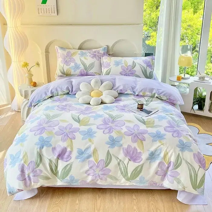 Floral Cotton Bedding Set with Satin Finish