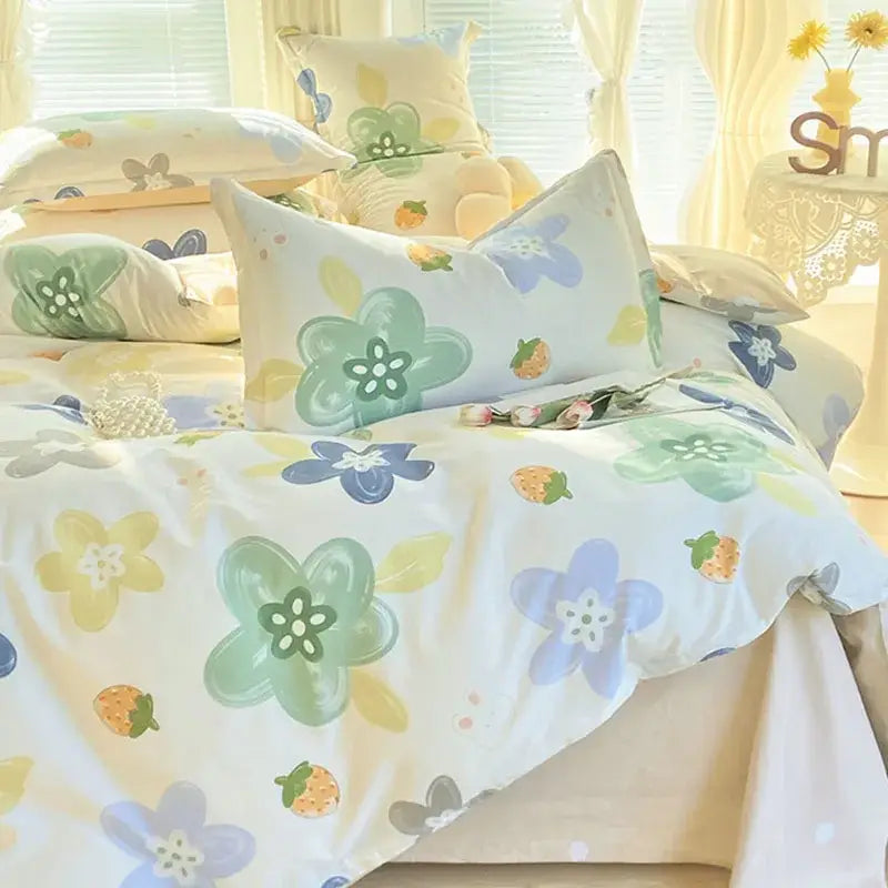 Floral Cotton Bedding Set with Satin Finish