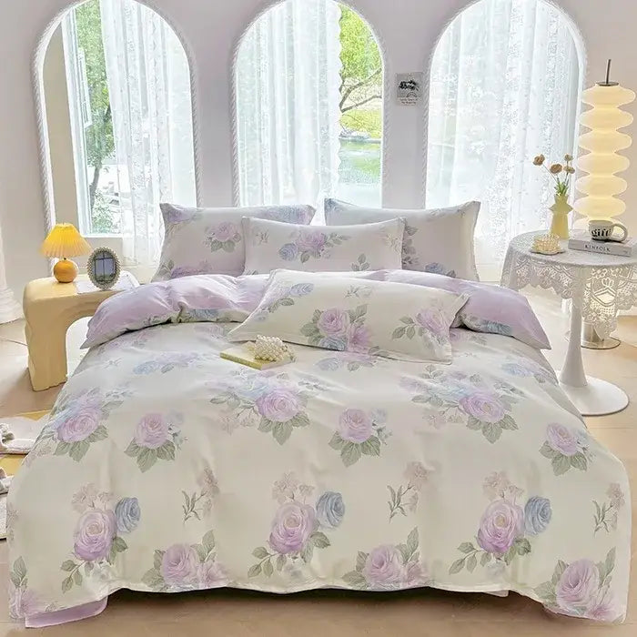 Floral Cotton Bedding Set with Satin Finish