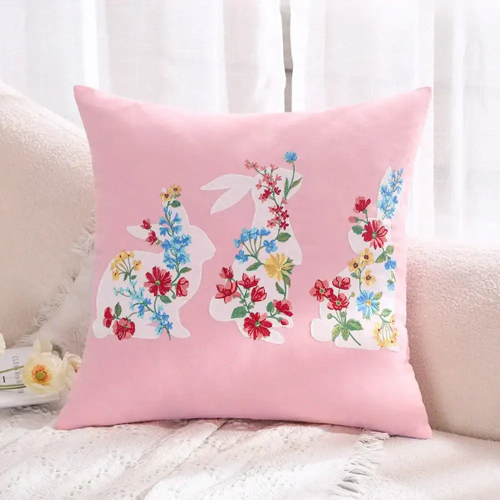 Floral Embroidered Cushion Cover