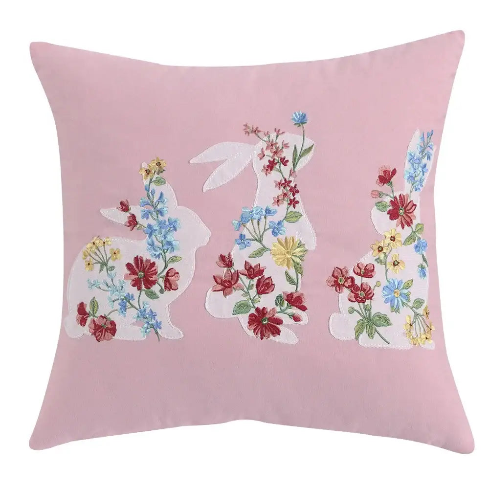Floral Embroidered Cushion Cover
