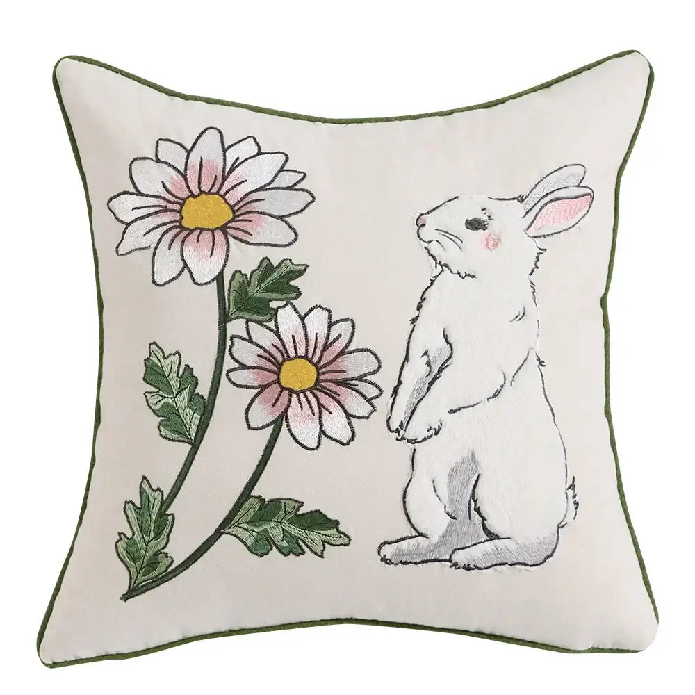 Floral Embroidered Cushion Cover