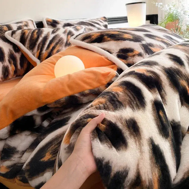 Leopard Rabbit Hair Bed Set