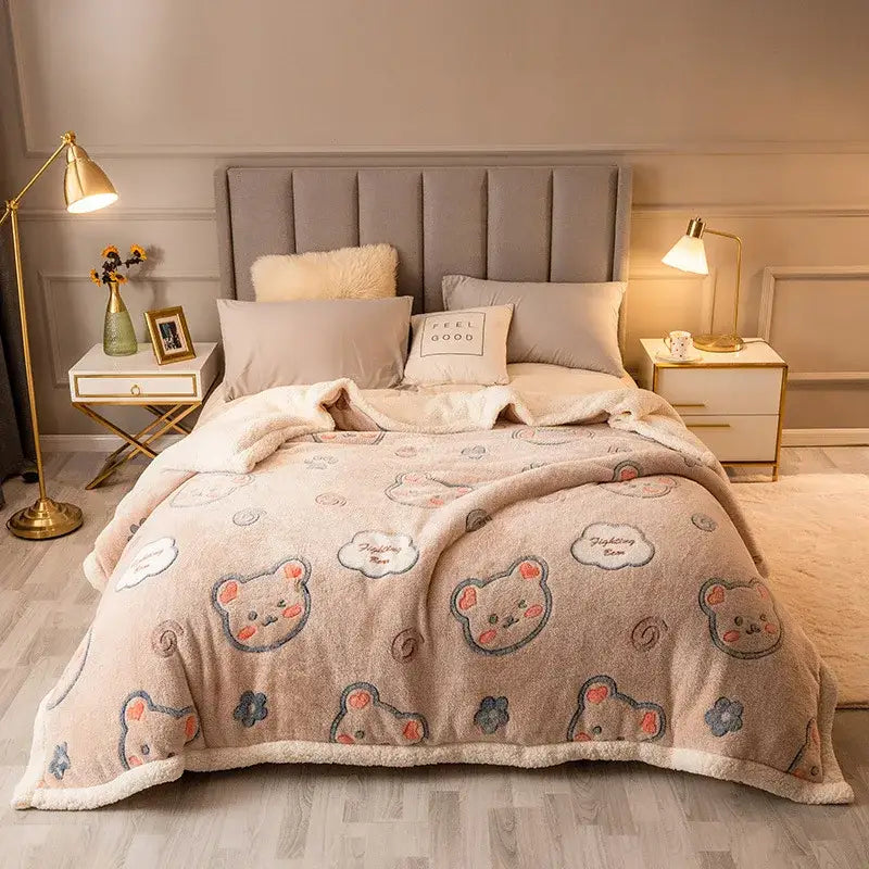 Cream Floral Wool Blanket