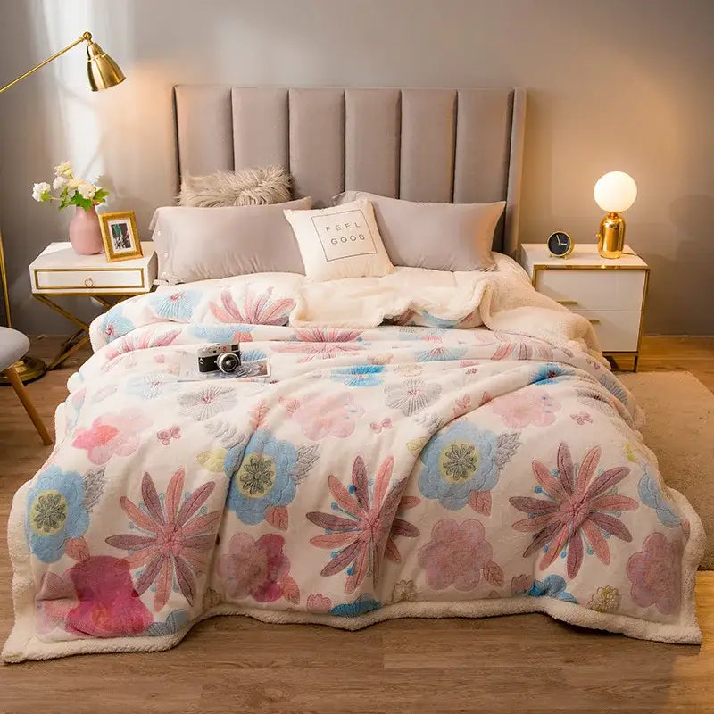 Cream Floral Wool Blanket