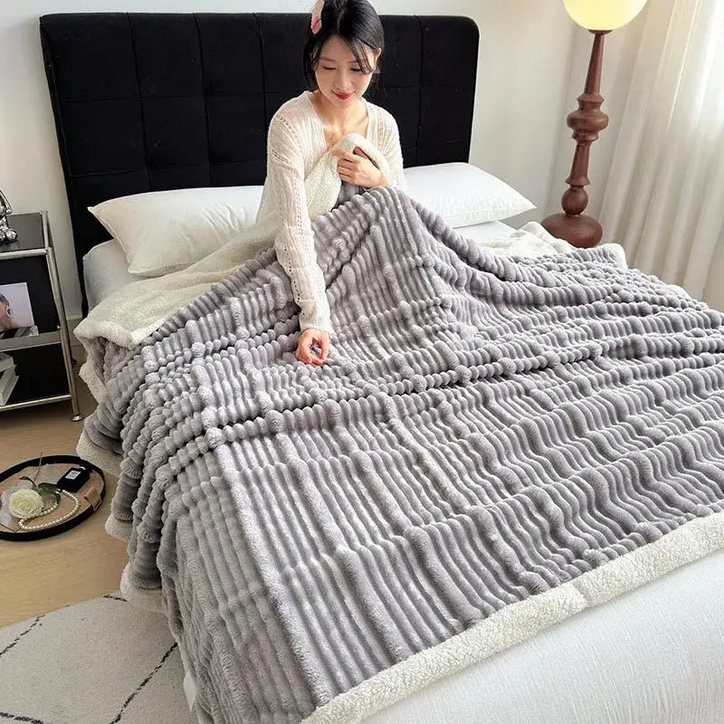 Gray Sherpa Wool Blanket