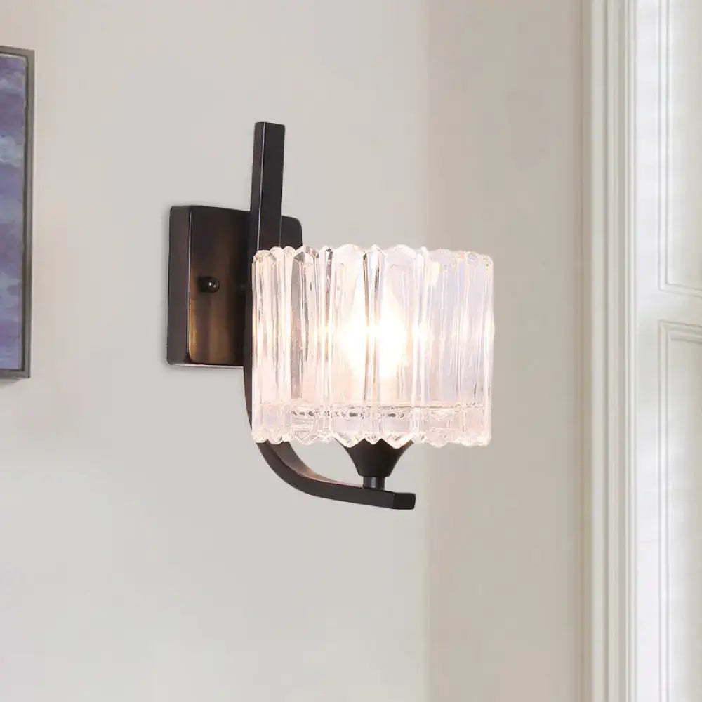 Black Crystal Drum Shape Wall Sconce