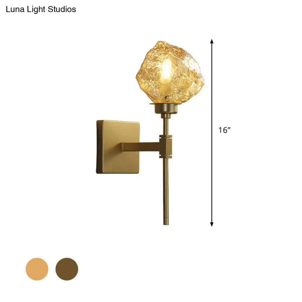 Brass Amber Glass Compact Sconce