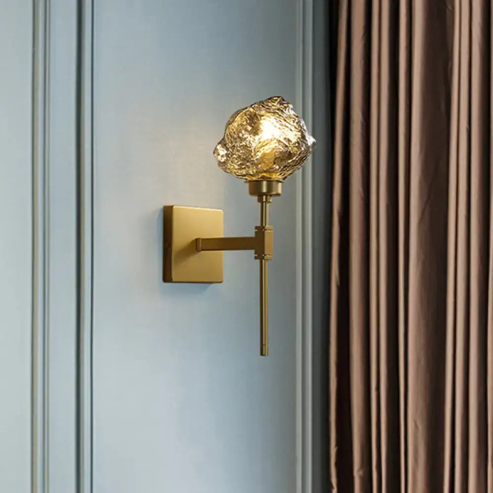 Brass Amber Glass Compact Sconce