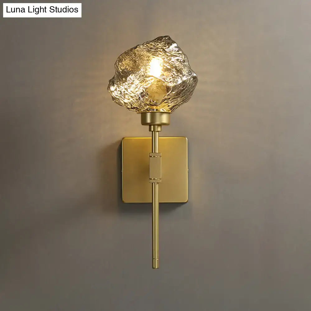 Brass Amber Glass Compact Sconce
