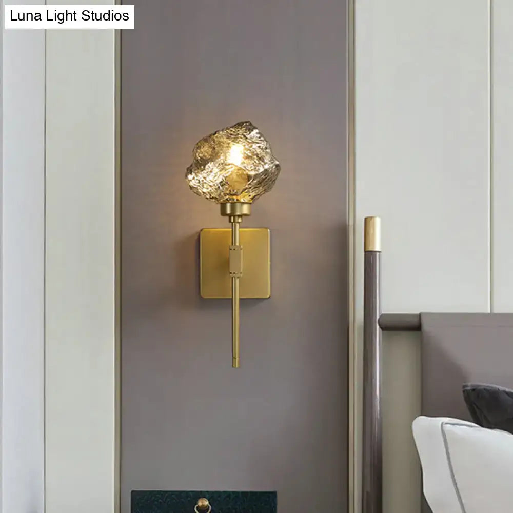 Brass Amber Glass Compact Sconce