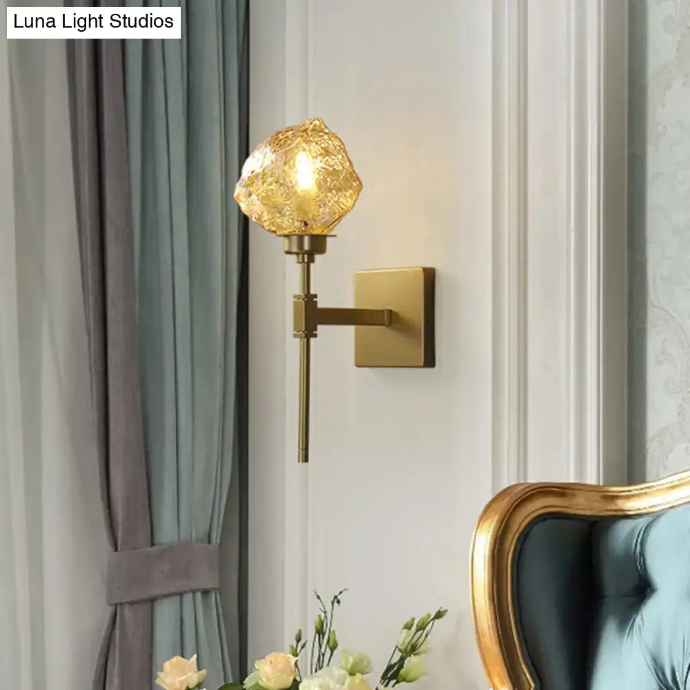 Brass Amber Glass Compact Sconce