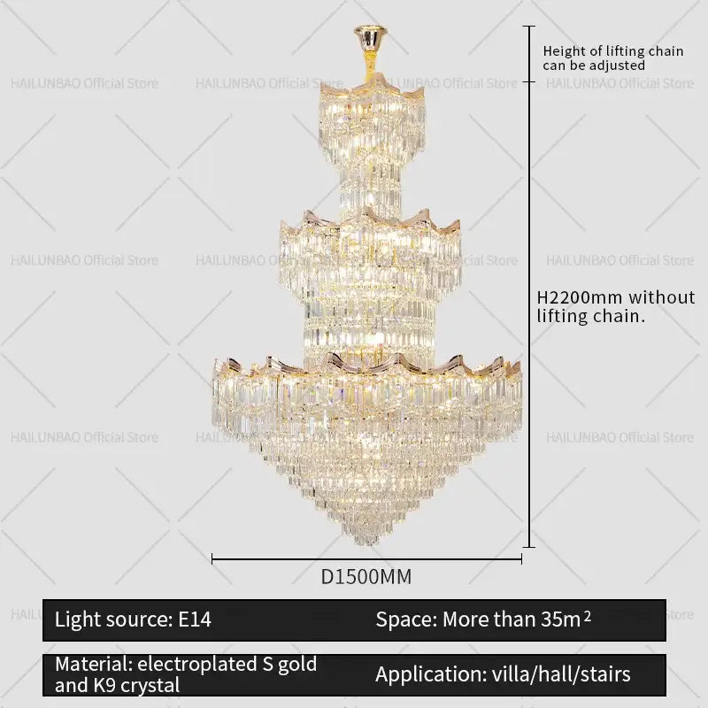 Gold Crystal Duplex Postmodern Chandelier