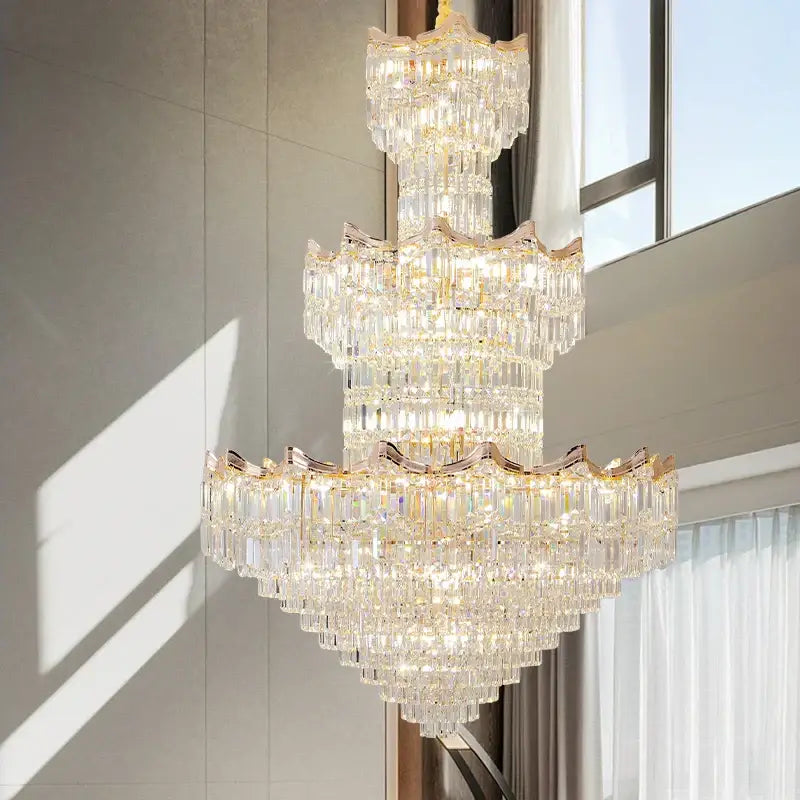 Gold Crystal Duplex Postmodern Chandelier