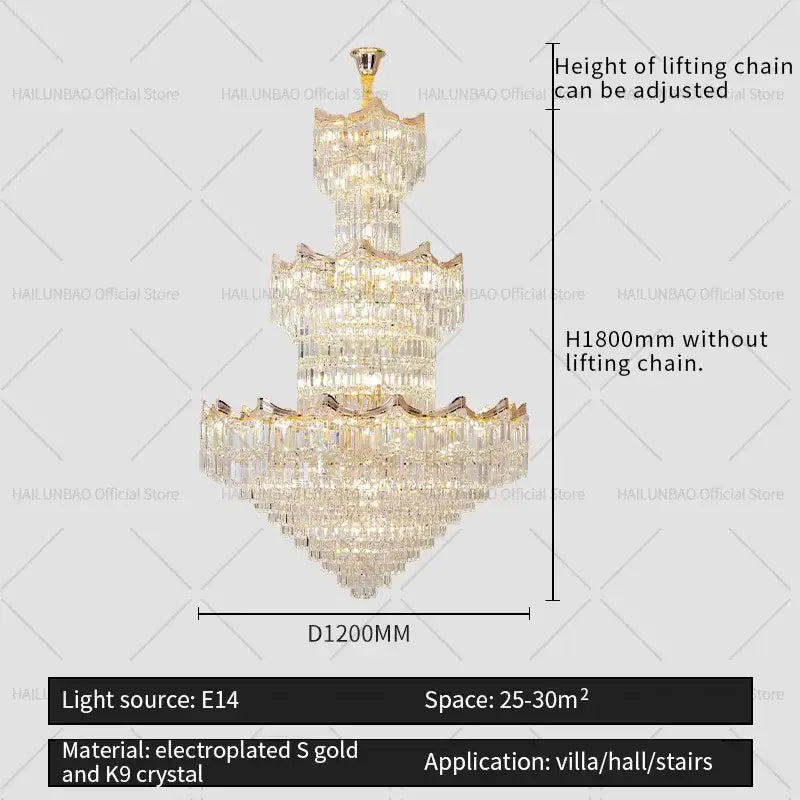 Gold Crystal Duplex Postmodern Chandelier