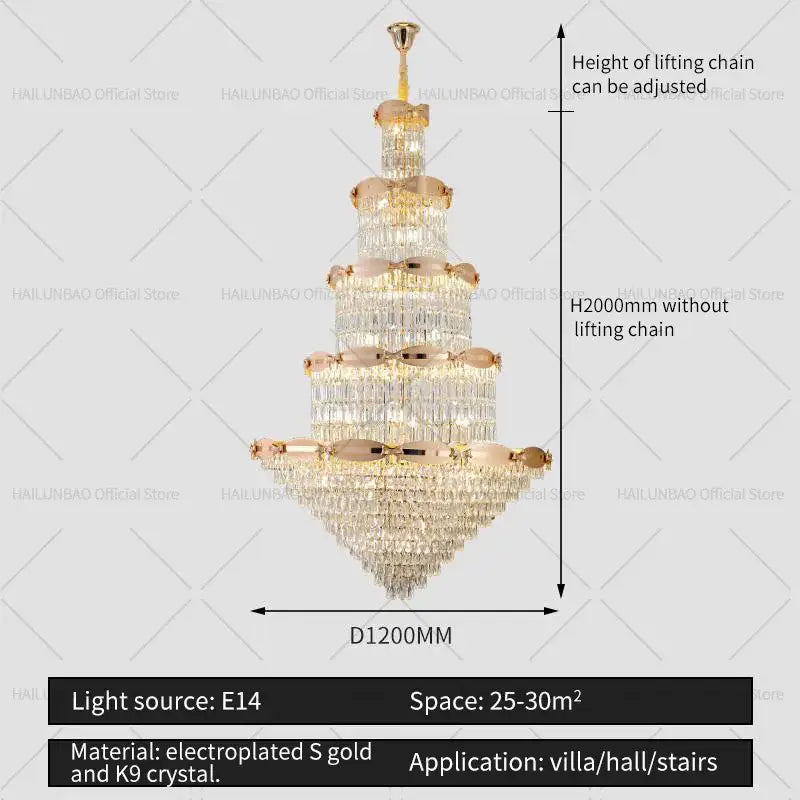 Gold Spiral Crystal Chandelier H220cm Changeable Color