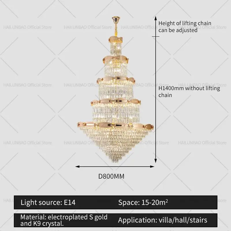 Gold Spiral Crystal Chandelier H220cm Changeable Color