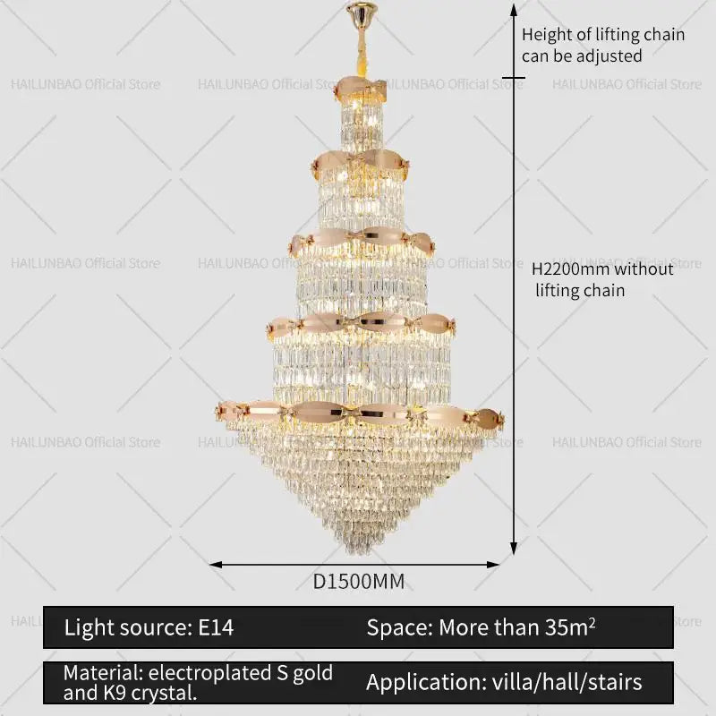 Gold Spiral Crystal Chandelier H220cm Changeable Color