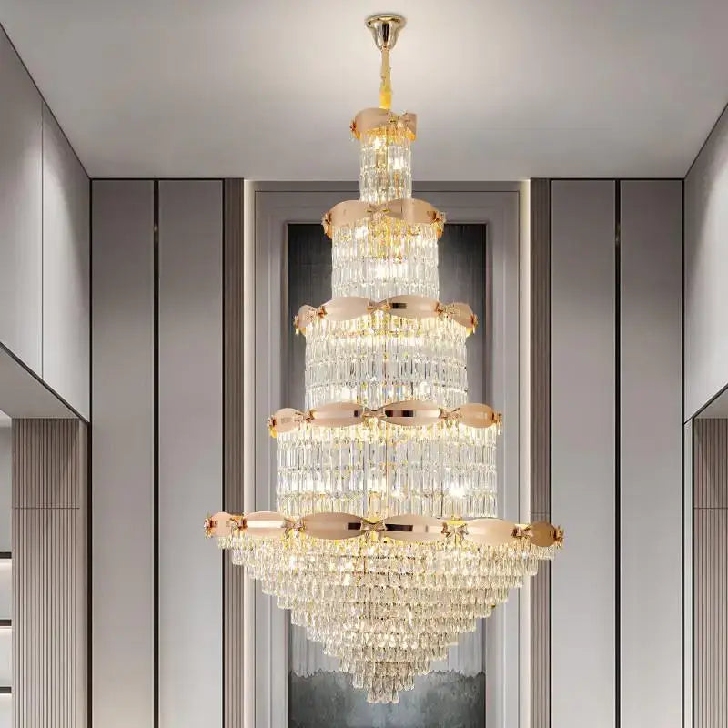 Gold Spiral Crystal Chandelier H220cm Changeable Color