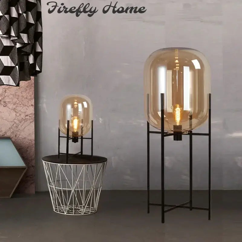 Amber Glass Ball Floor Lamp