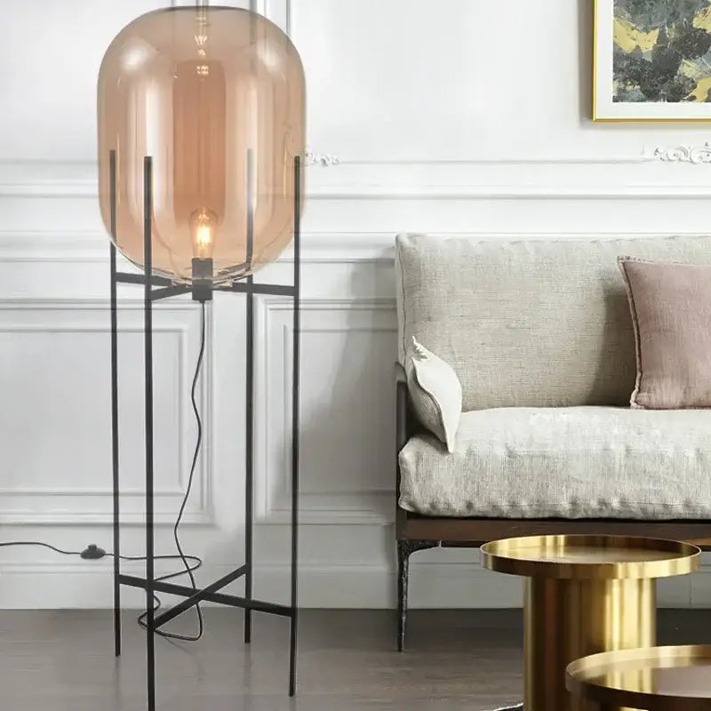 Amber Glass Ball Floor Lamp