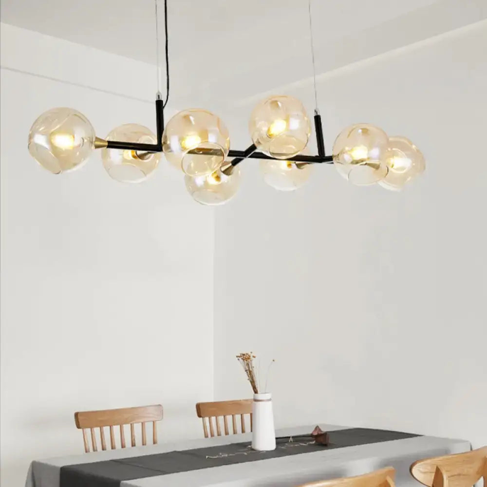 Amber Glass Ball Eight-Light Chandelier