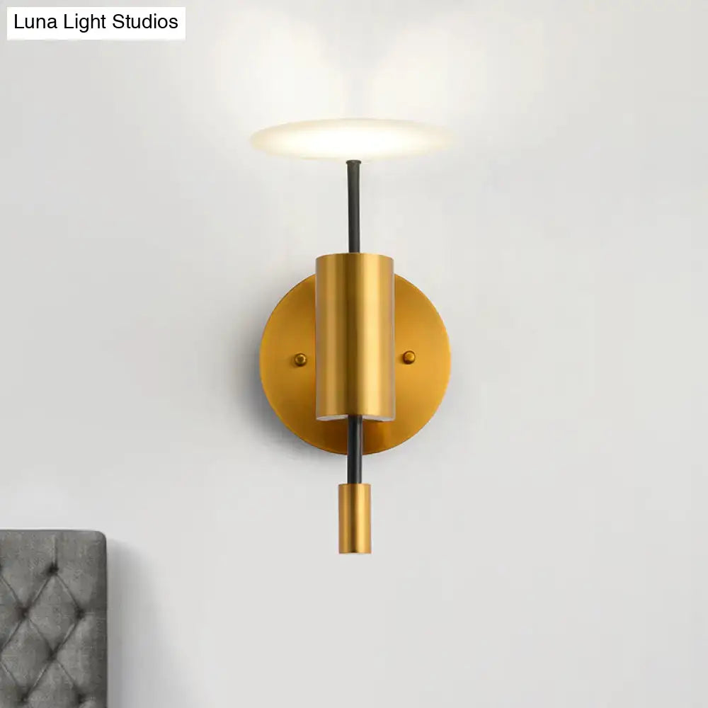 Brass Tube Disk Top Wall Light