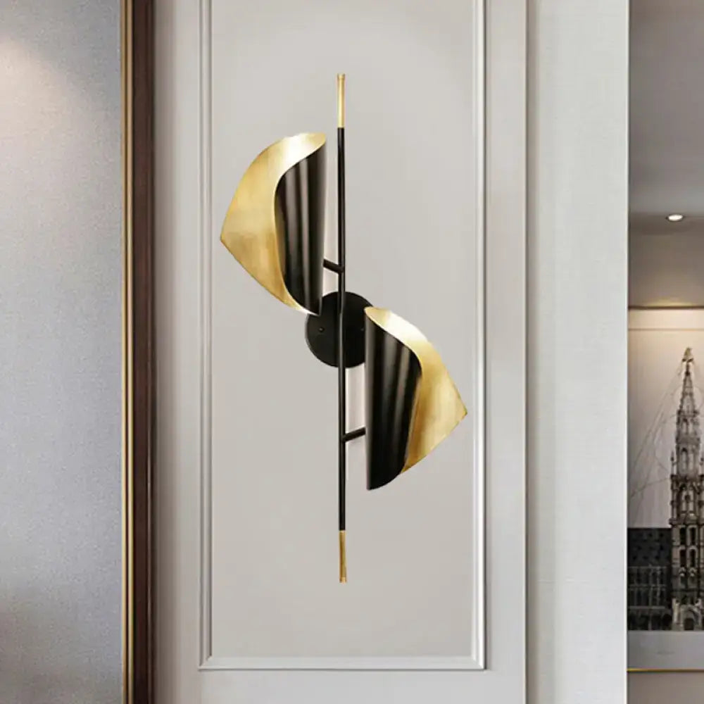 Black Gold Ribbed Leaf Wall Light