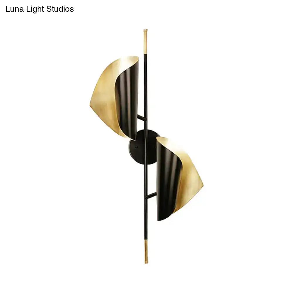 Black Gold Ribbed Leaf Wall Light