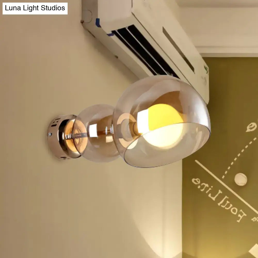 Brass Amber Glass Wall Lamp