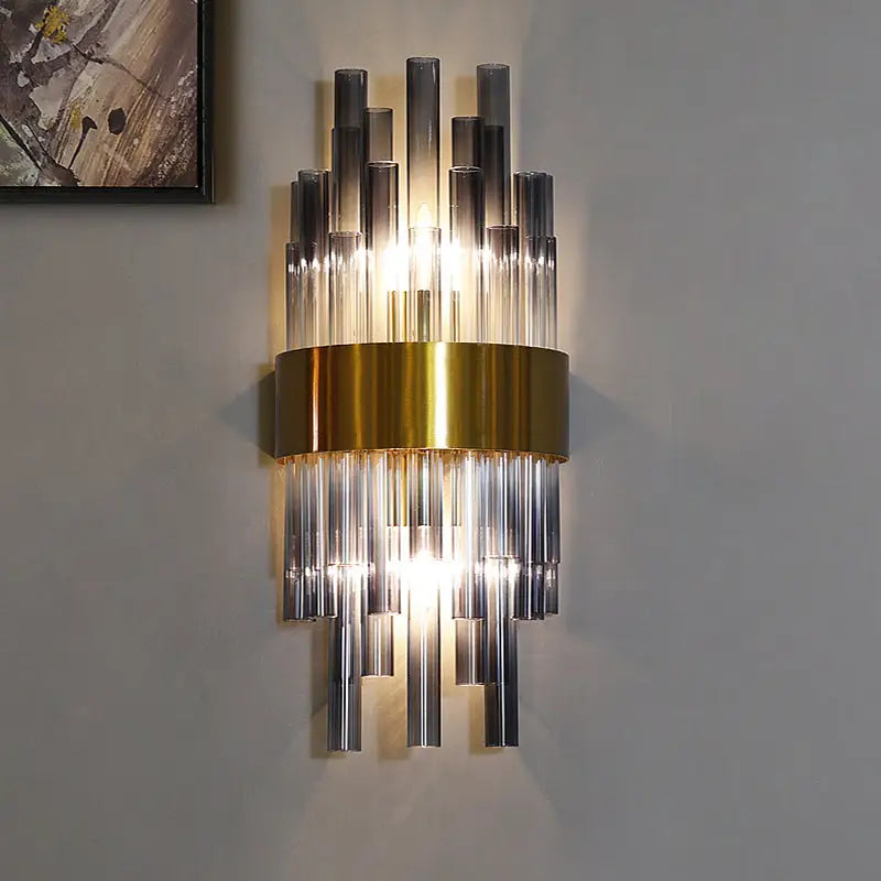 Brass Gray Cylinder Light Fluted Two-Light