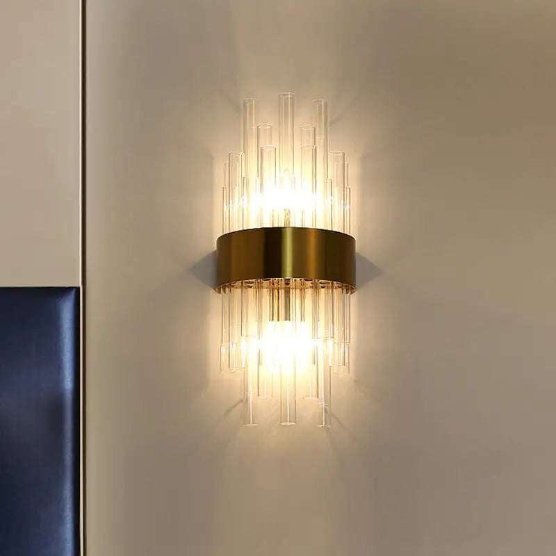 Brass Gray Cylinder Light Fluted Two-Light