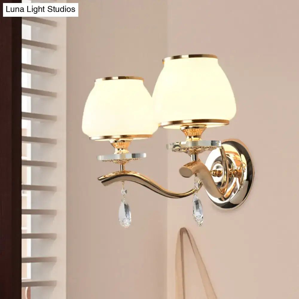 Gold White Crystal Drop Wall Sconce