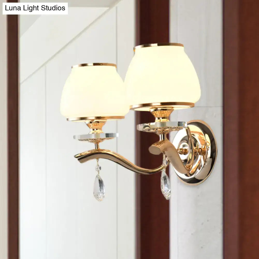 Gold White Crystal Drop Wall Sconce