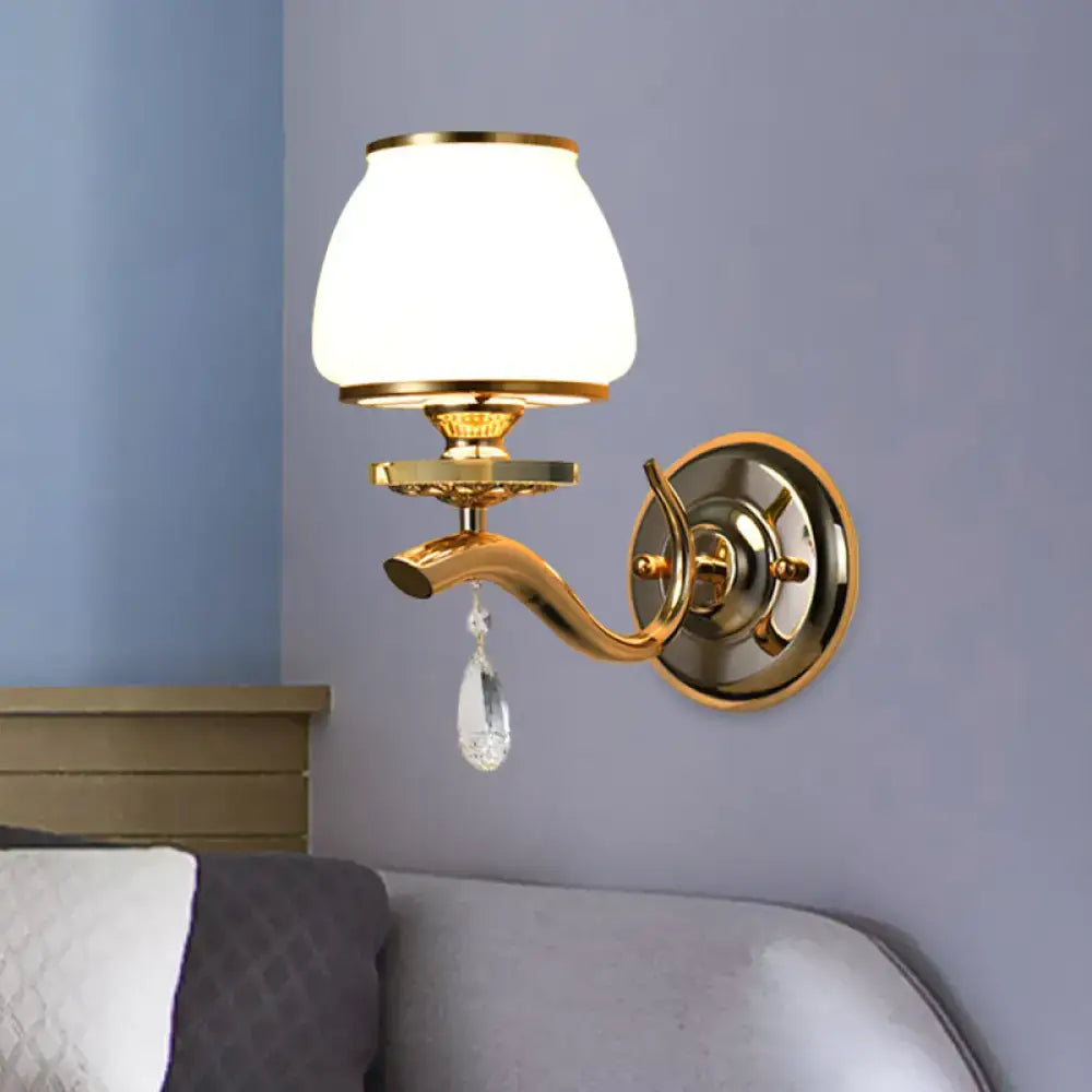 Gold White Crystal Drop Wall Sconce