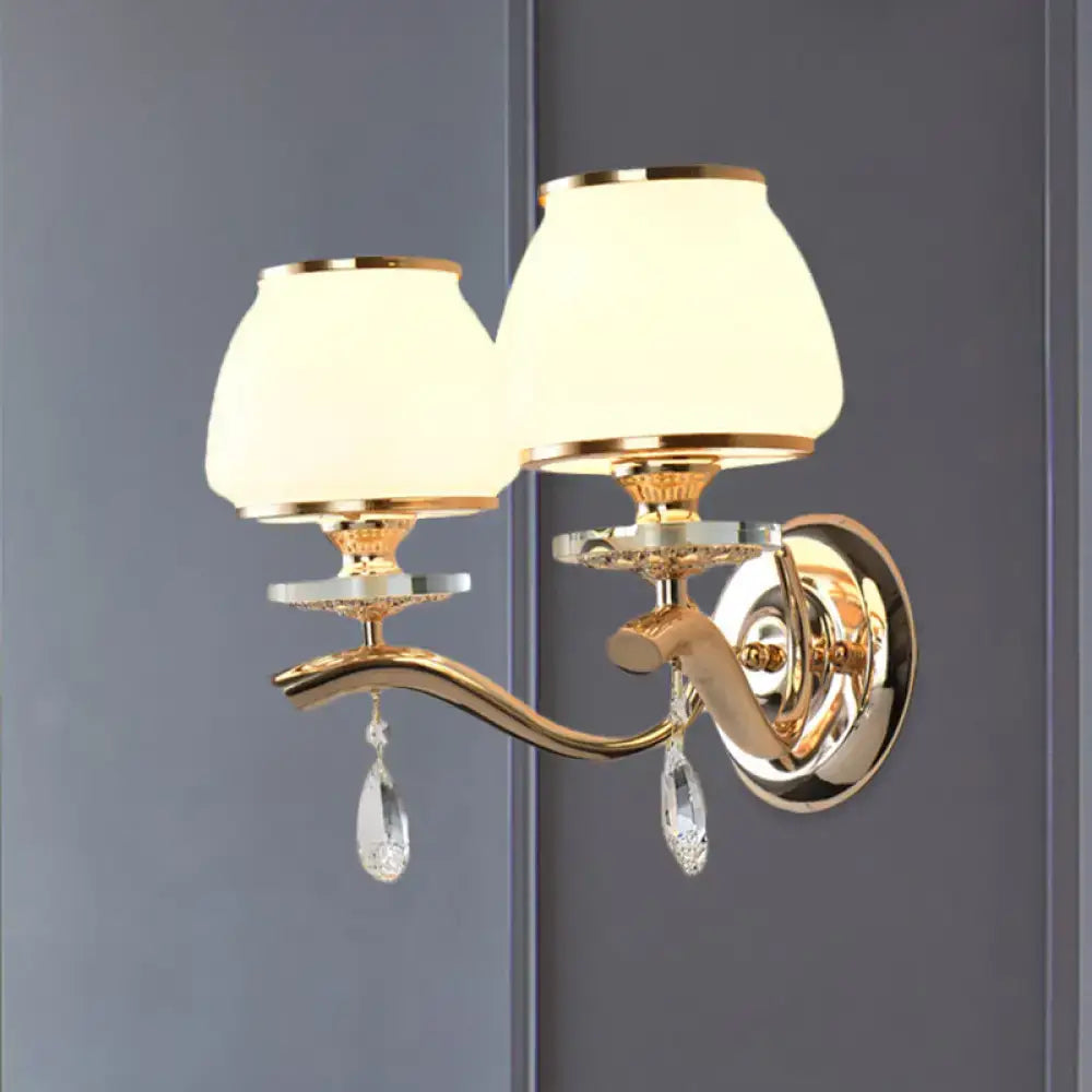 Gold White Crystal Drop Wall Sconce