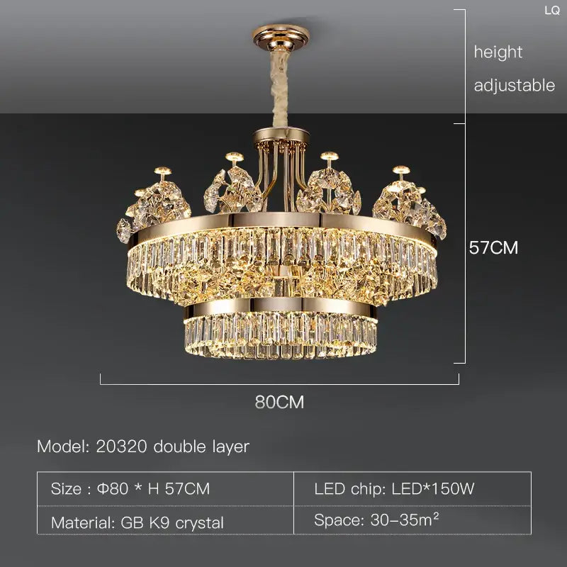 Gold Double Layer Crystal Chandelier
